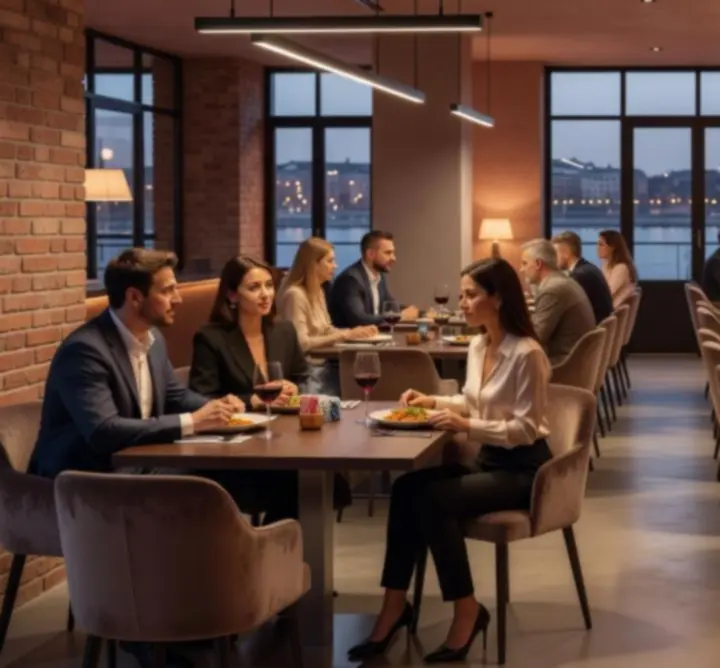 Modern és elegáns belső tér a WE-FA 2003 Kozmetikai és Fodrászcikk Kereskedelmi Korlátolt Felelősségű Társaságétterem és Poker Lounge részében.